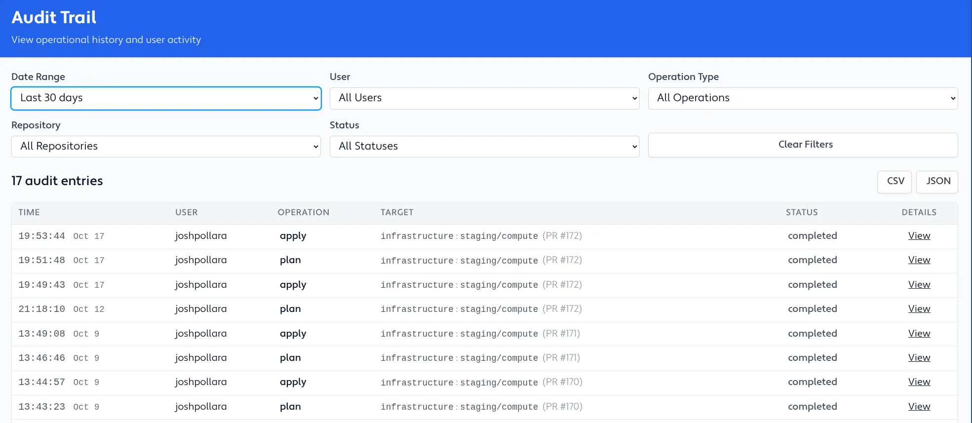 Audit trail with query