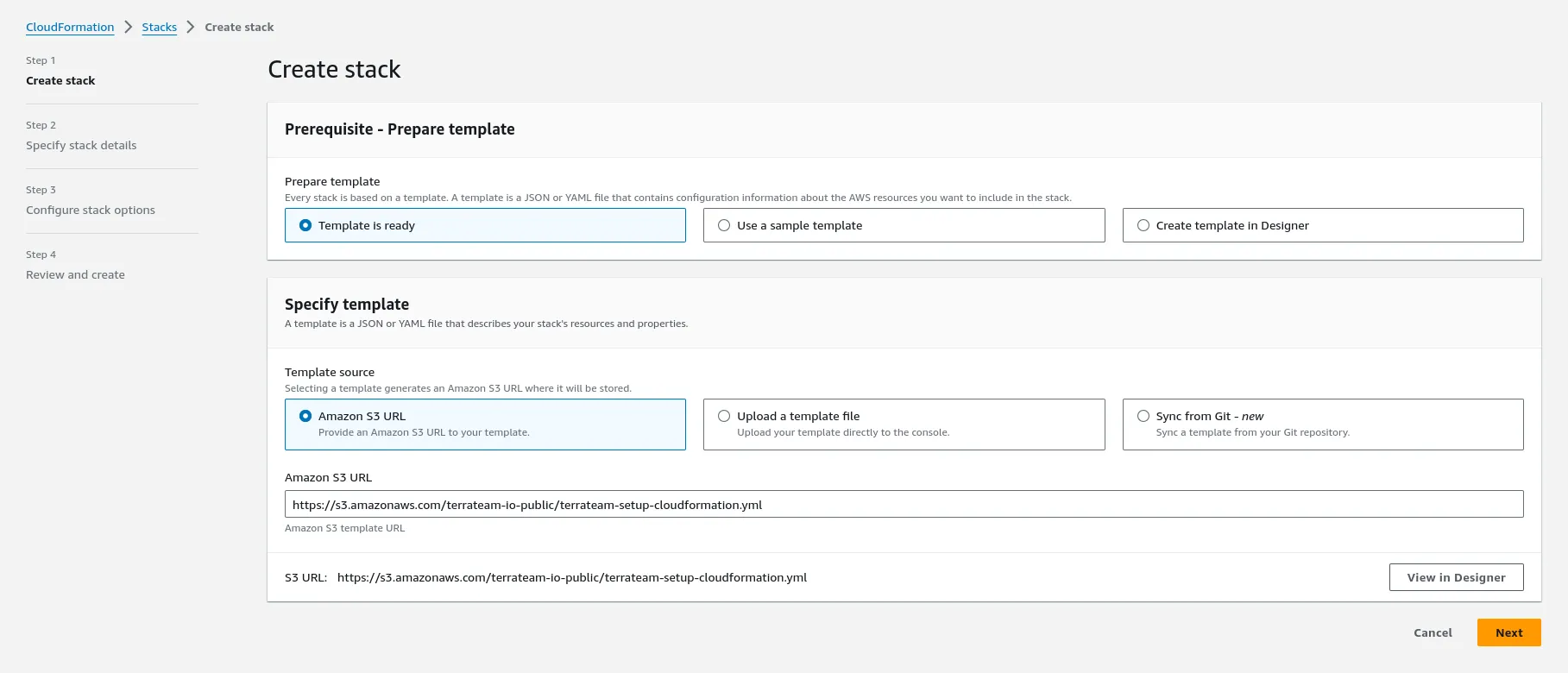 Terrateam Setup CloudFormation Create Stack