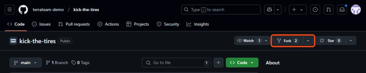Fork button on GitHub repository