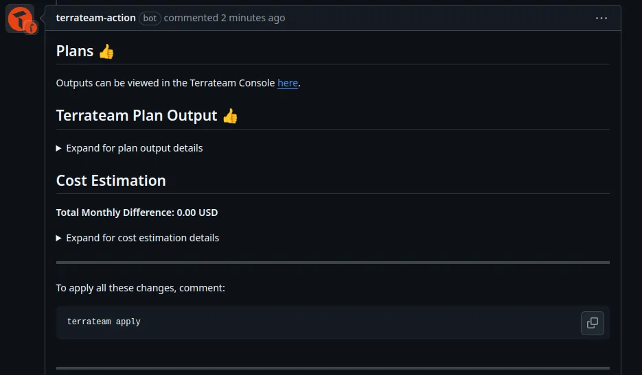 Automatic Terraform plan in PR comments